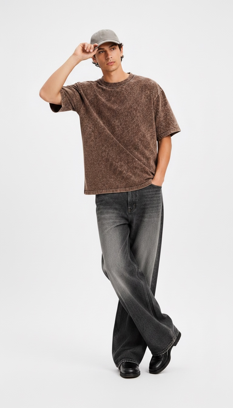 Brown Acid Wash Heavyweight T-shirt