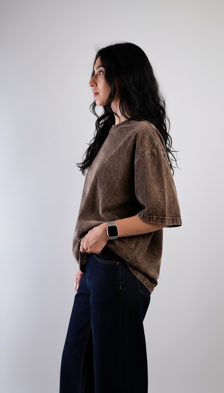 Brown Acid Wash Oversized T-Shirt