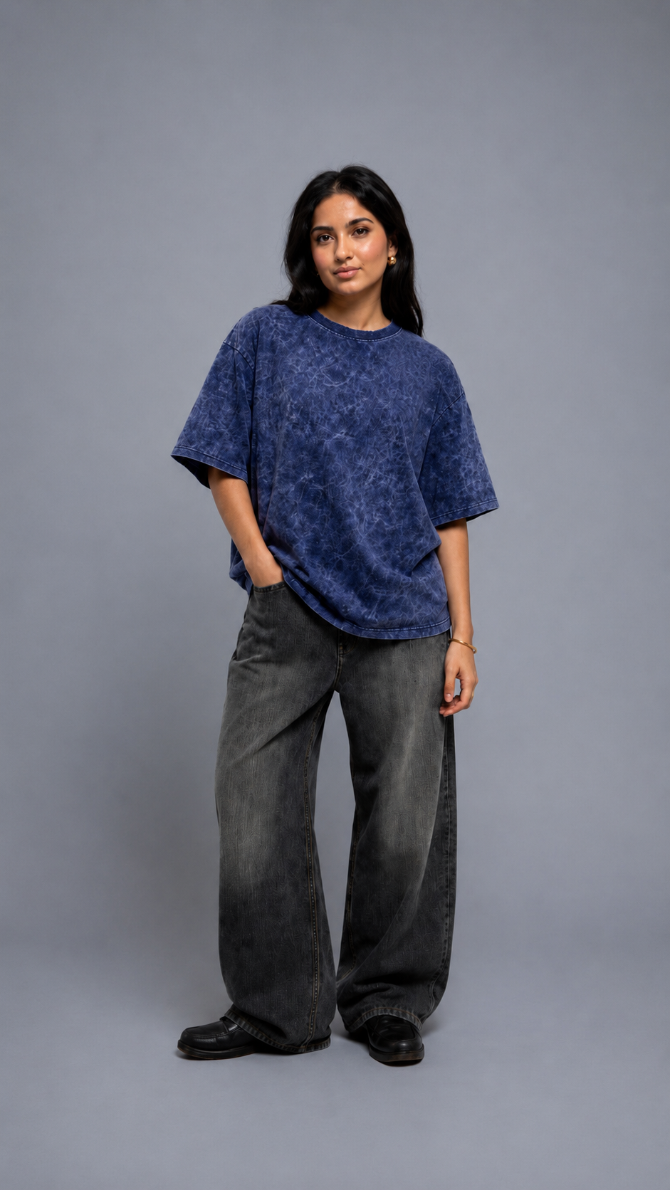 Navy Blue Acid Wash Oversized T-Shirt