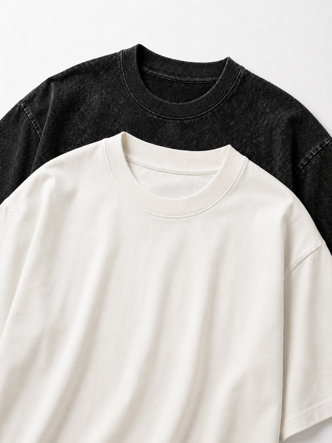 Heavyweight Oversized Black Acid Wash & Off White Pack of 2