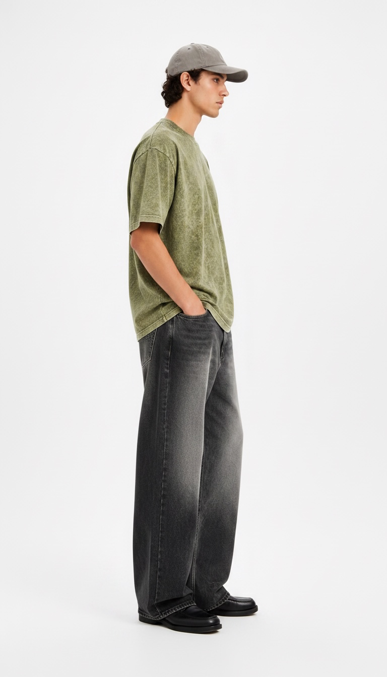 Army Green Acid Wash Heavyweight T-Shirt