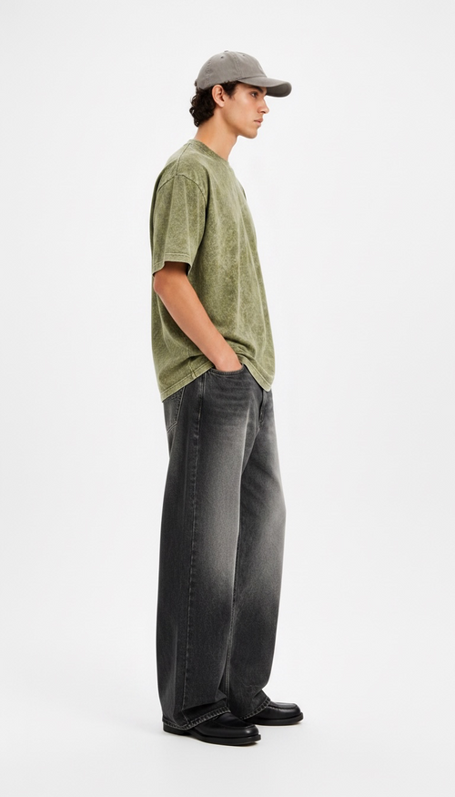 Army Green Acid Wash Oversized T-Shirt