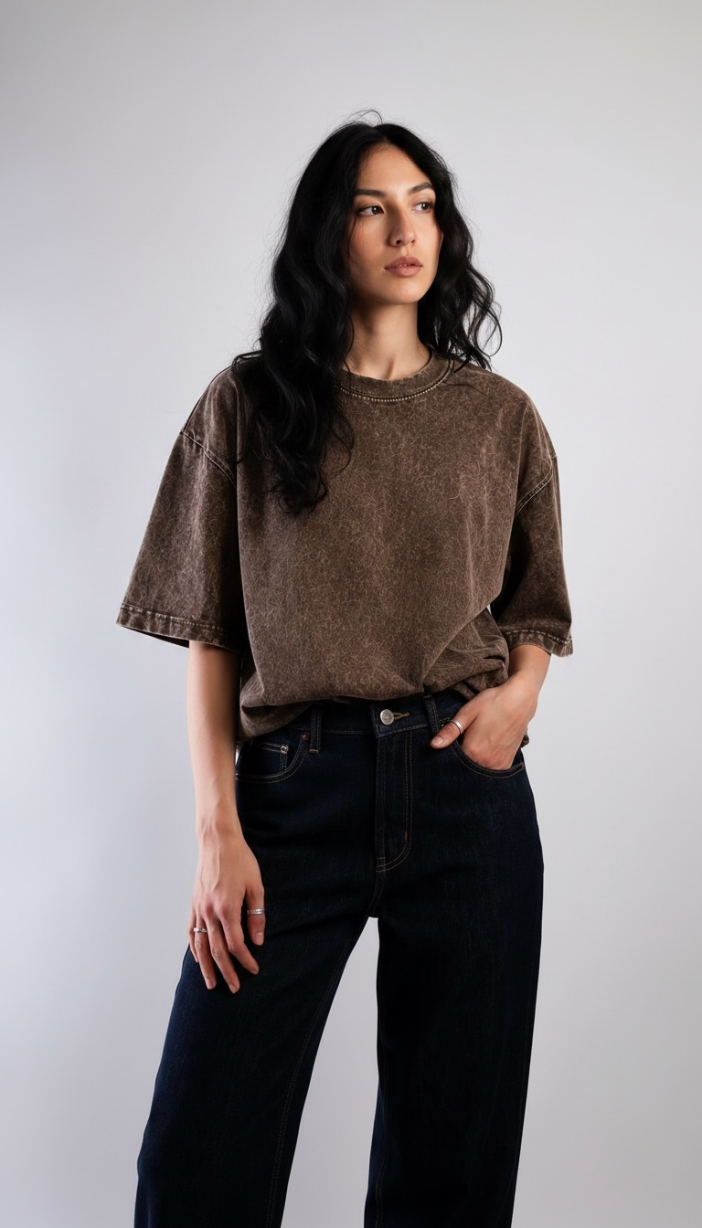 Brown Acid Wash Oversized T-Shirt
