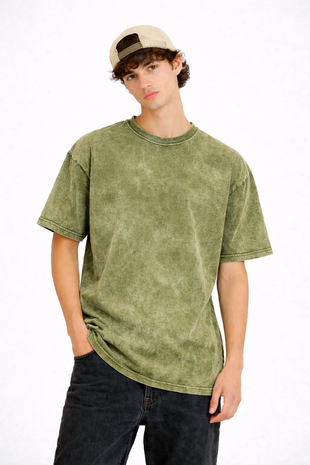 Army Green Acid Wash Oversized T-Shirt