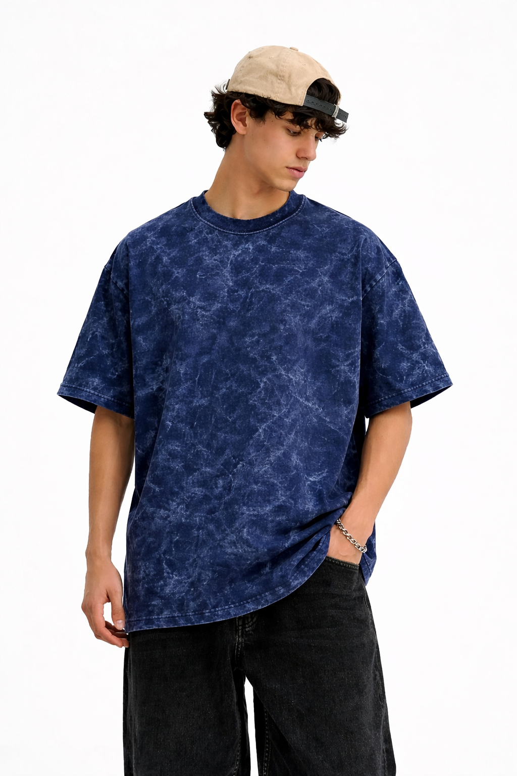 Navy Blue Heavyweight Oversized Acid Wash