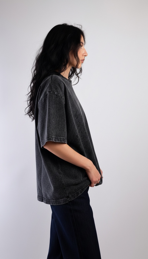 Black Acid Wash Oversized T-Shirt