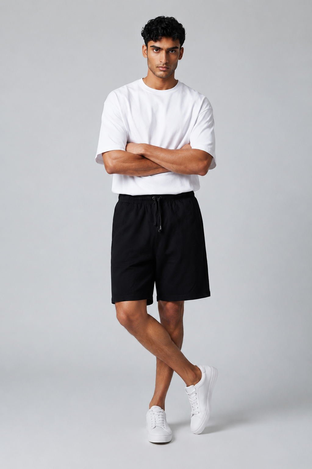Black Cotton Terry Shorts