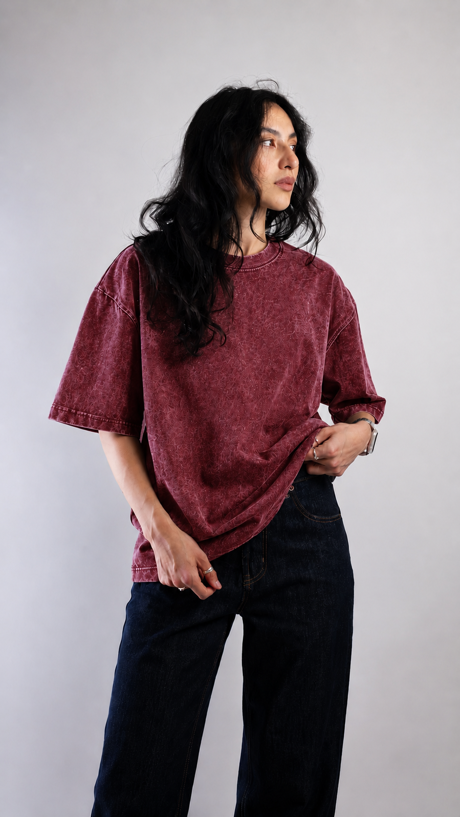 Maroon Acid Wash Oversized T-Shirt