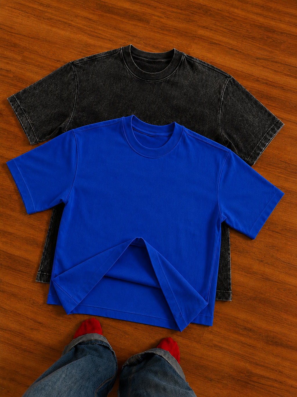 Heavyweight Oversized Pack of 2 T-Shirt Black Acid Wash & Royal Blue