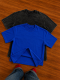 Heavyweight Oversized Pack of 2 T-Shirt Black Acid Wash & Royal Blue