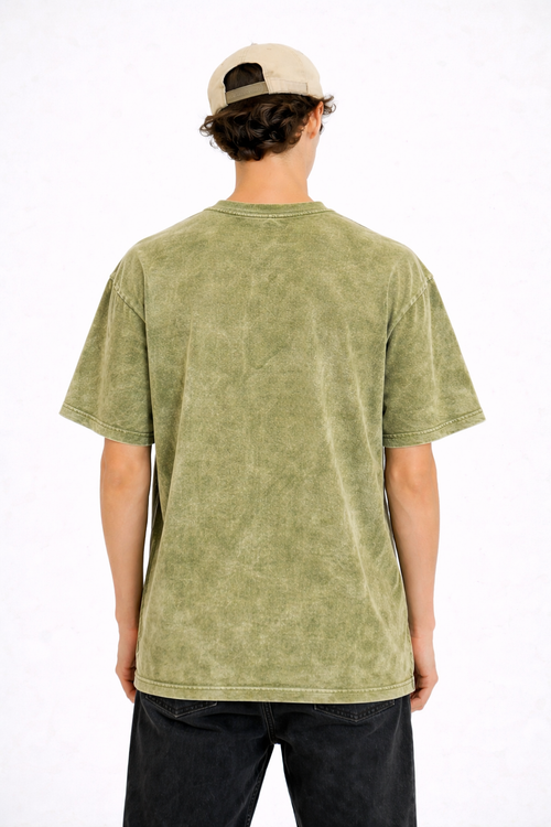 Army Green Acid Wash Oversized T-Shirt