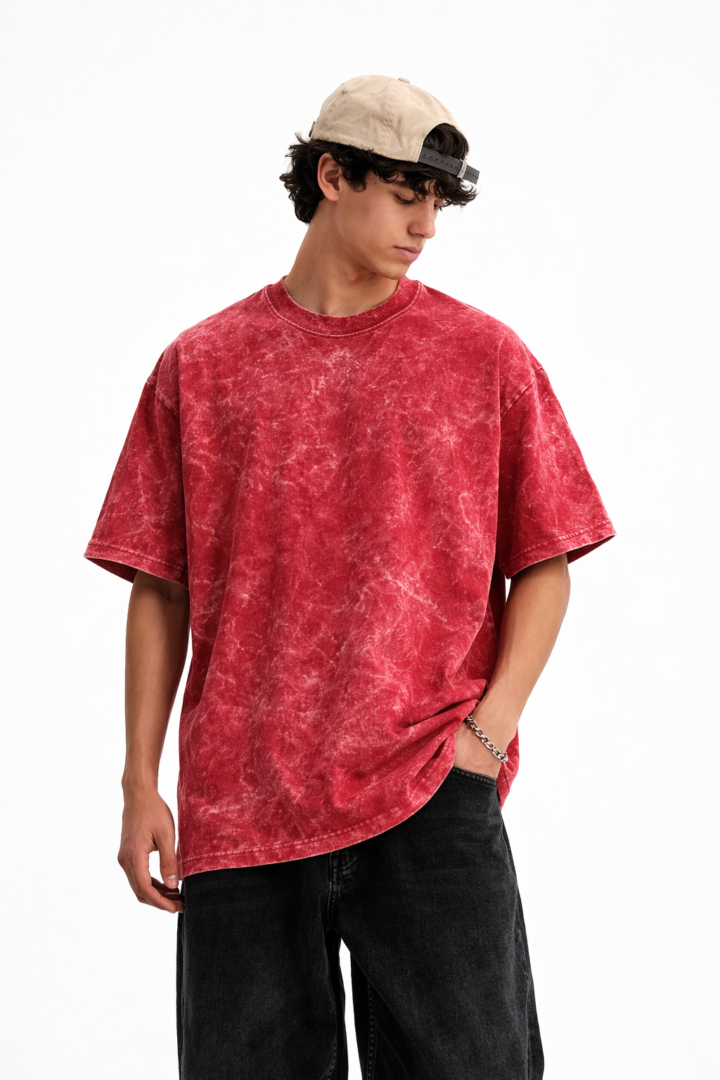 RED ACID WASH Oversized T-SHIRT