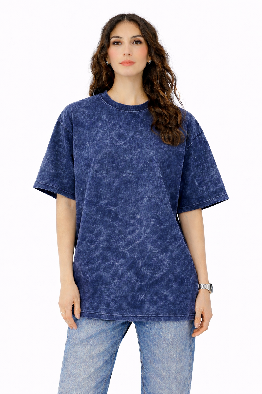 NAVY BLUE ACID WASH HEAVYWEIGHT OVERSIZED T-SHIRT
