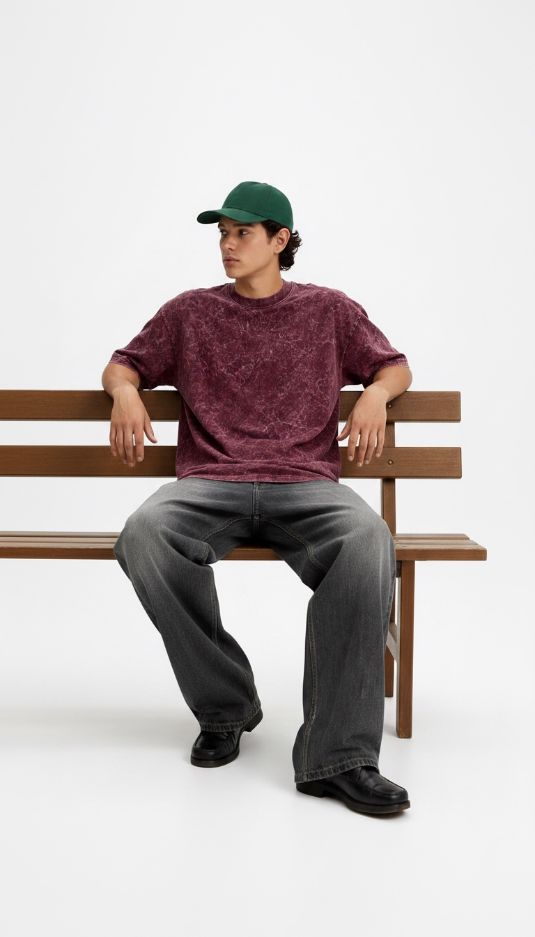 Maroon Acid Wash Heavyweight T-Shirt