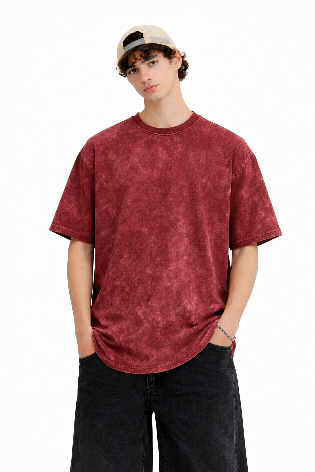MAROON ACID WASH HEAVYWEIGHT OVERSIZED T-SHIRT