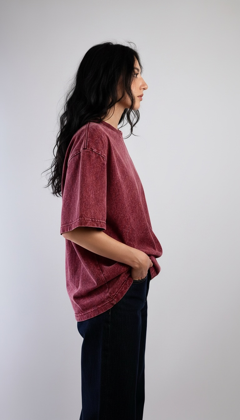 Maroon Acid Wash Oversized T-Shirt