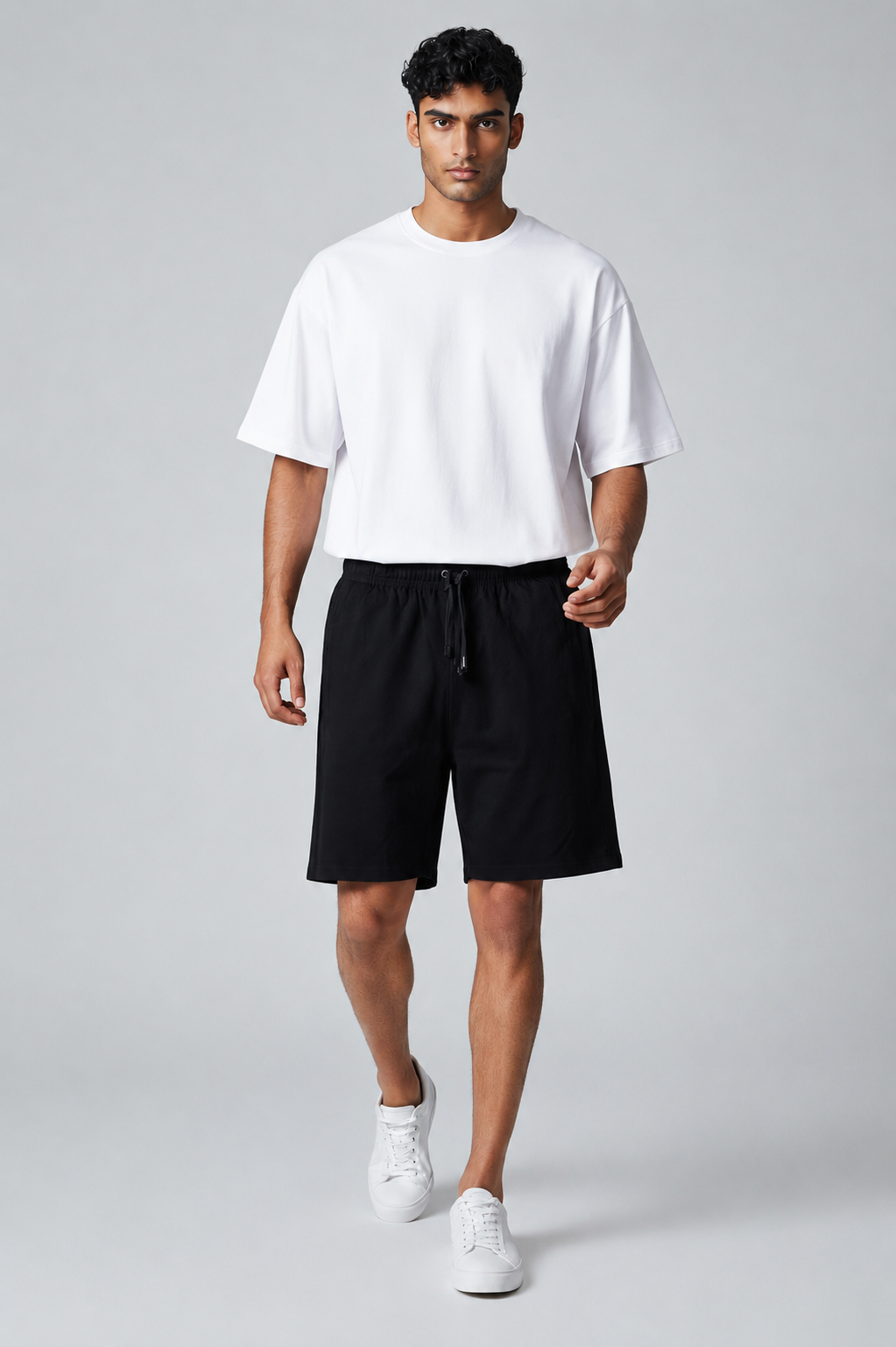 Black Cotton Terry Shorts