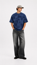 Navy Blue Acid Wash Heavyweight T-Shirt