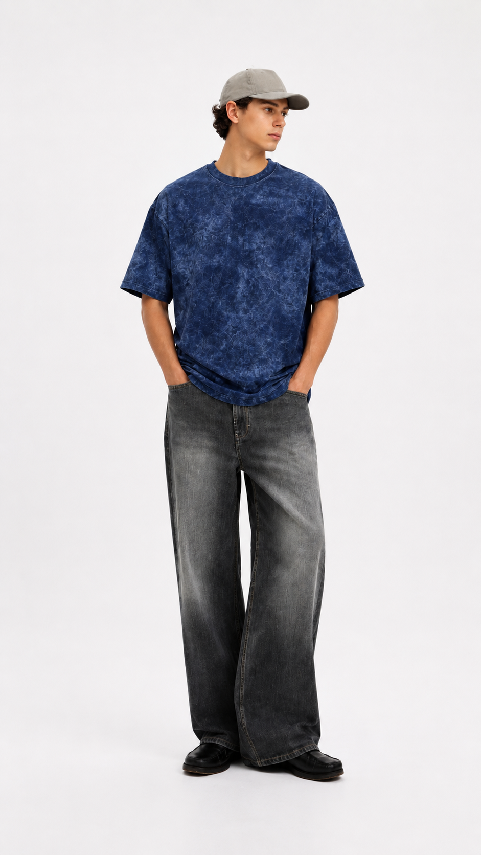 Navy Blue Acid Wash Heavyweight T-Shirt