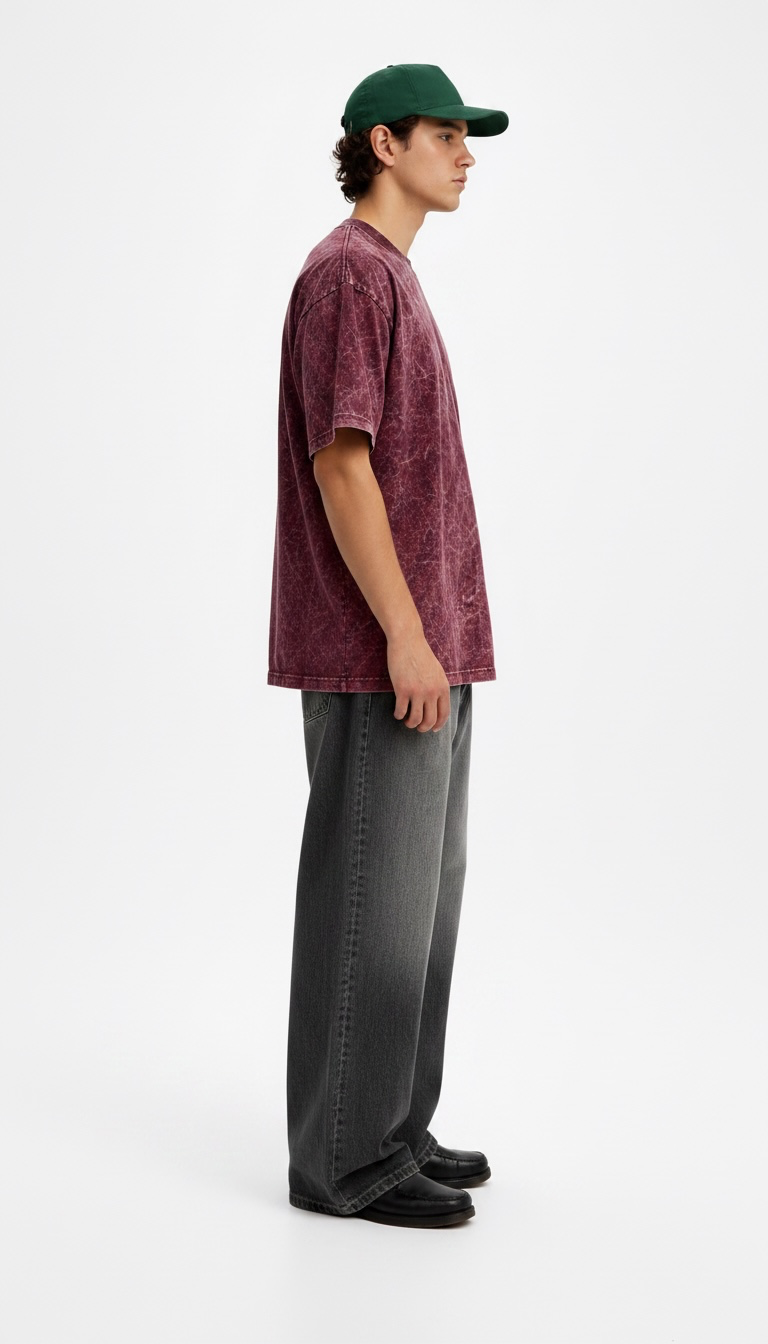 Maroon Acid Wash Heavyweight T-Shirt