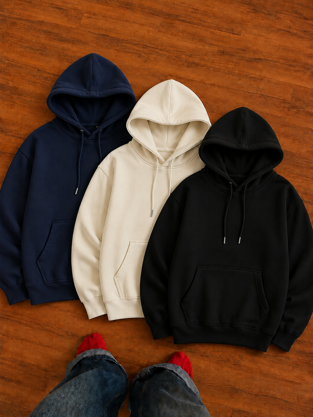 Heavyweight 430 GSM Pack of 3 Hoodies Black, Off white & Navy blue