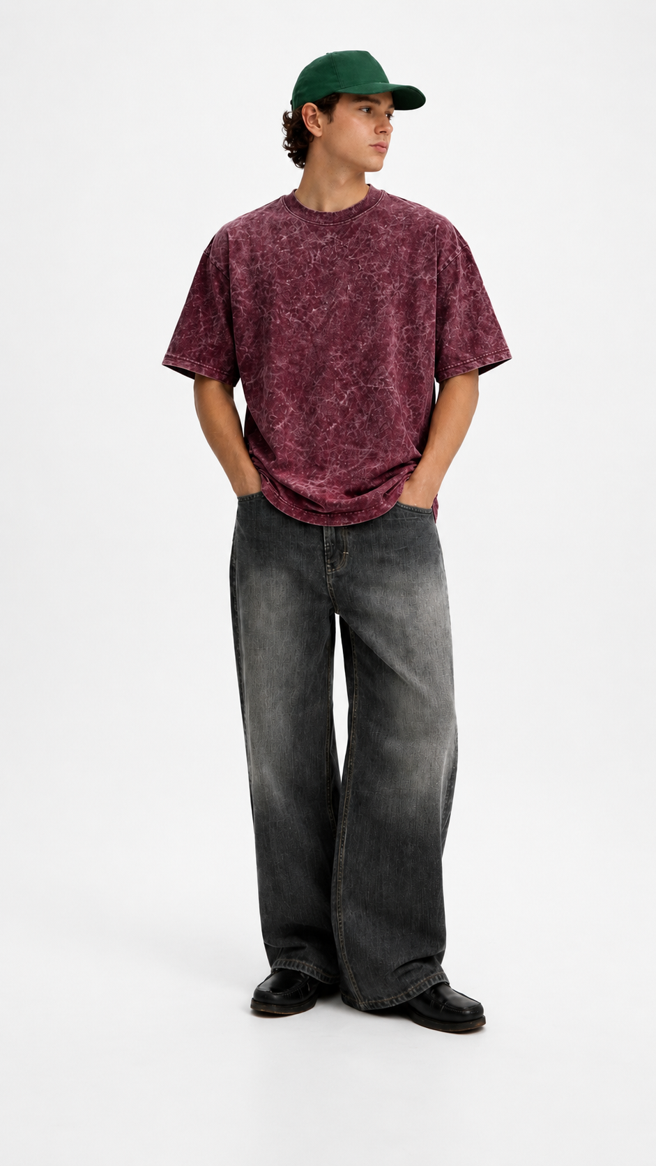 Maroon Acid Wash Heavyweight T-Shirt