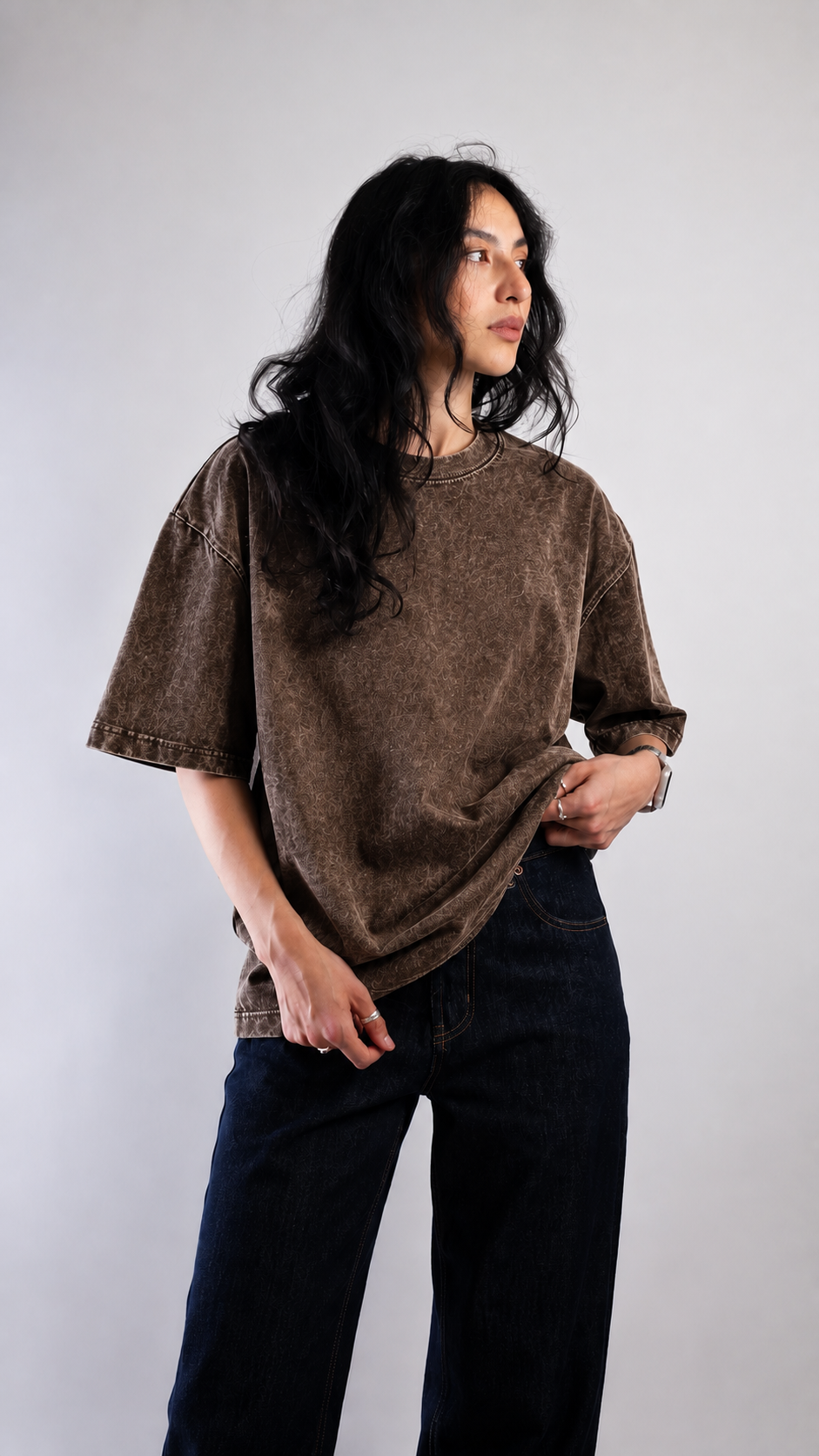 Brown Acid Wash Oversized T-Shirt