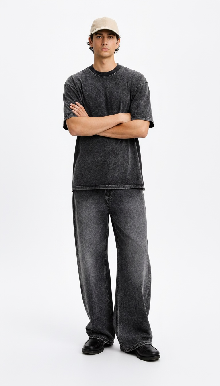 Black Acid Wash Heavyweight T-Shirt