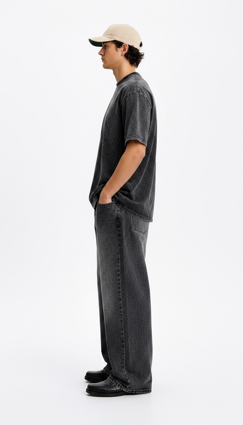 Black Acid Wash Heavyweight T-Shirt