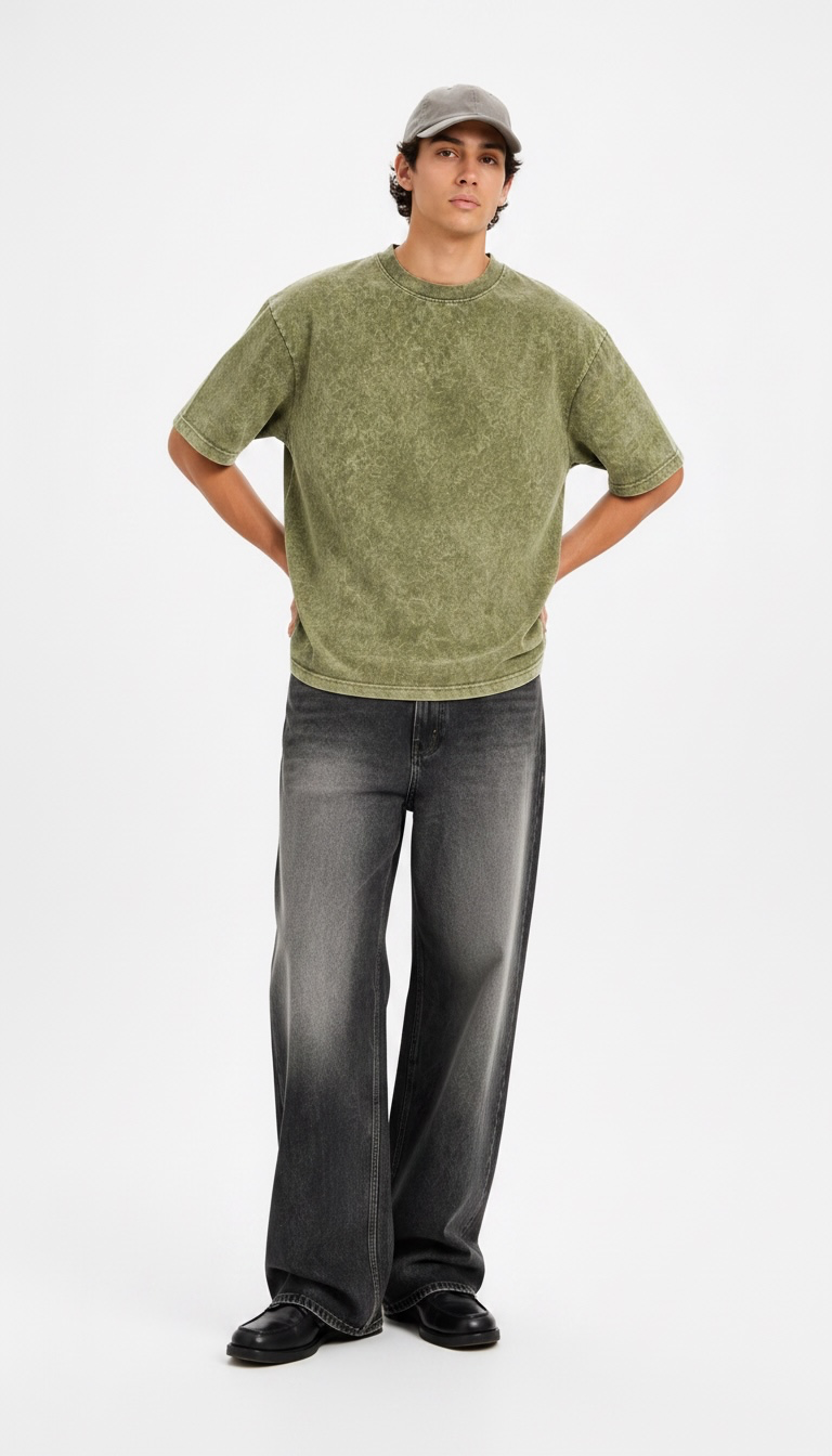 Army Green Acid Wash Heavyweight T-Shirt