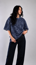 Navy Blue Acid Wash Oversized T-Shirt