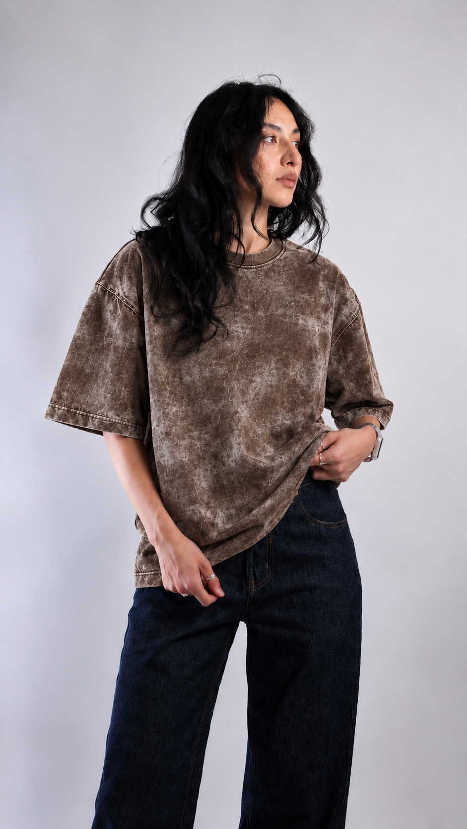 Brown Acid Wash Oversized T-Shirt