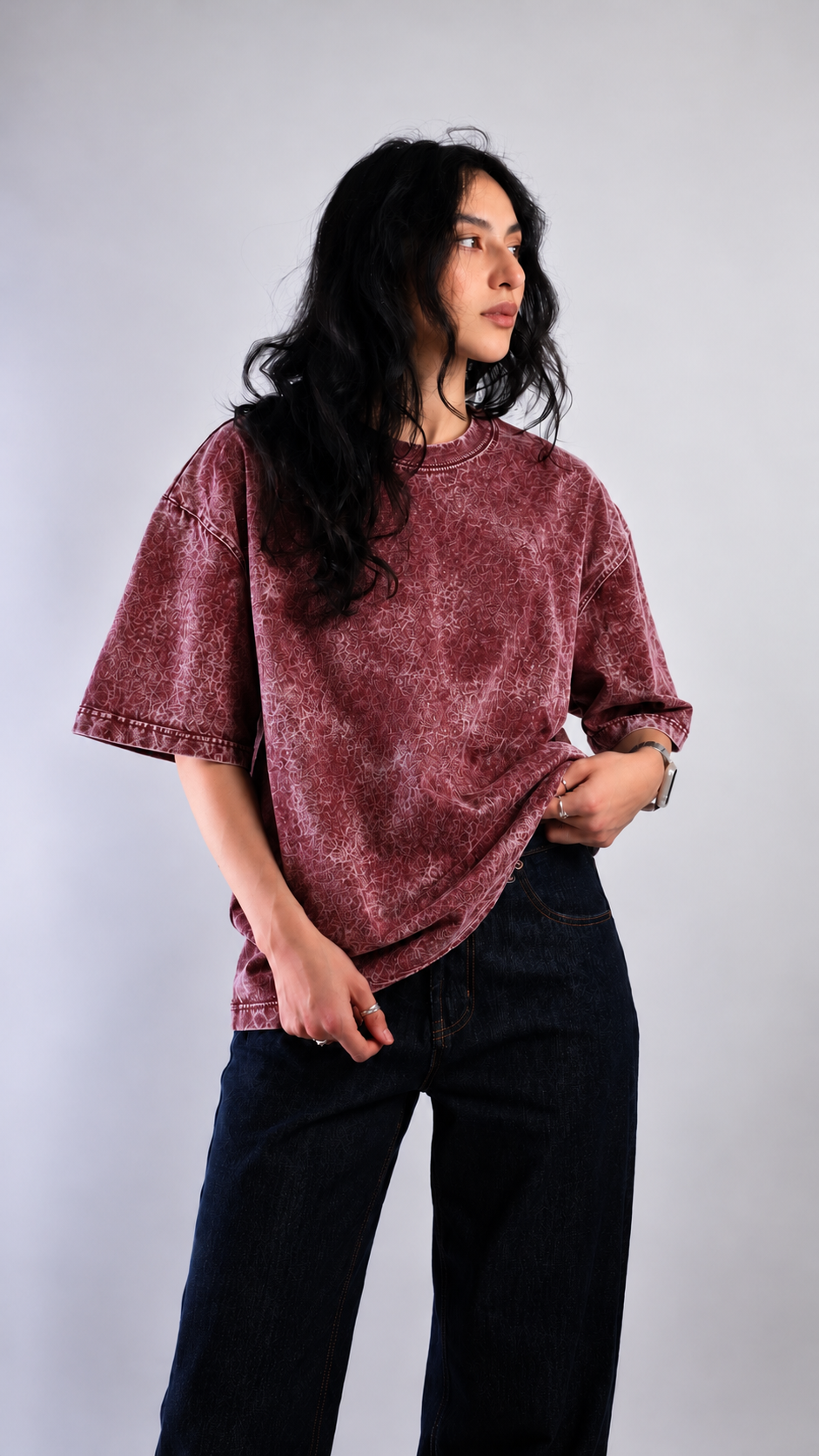 Maroon Acid Wash Oversized T-Shirt