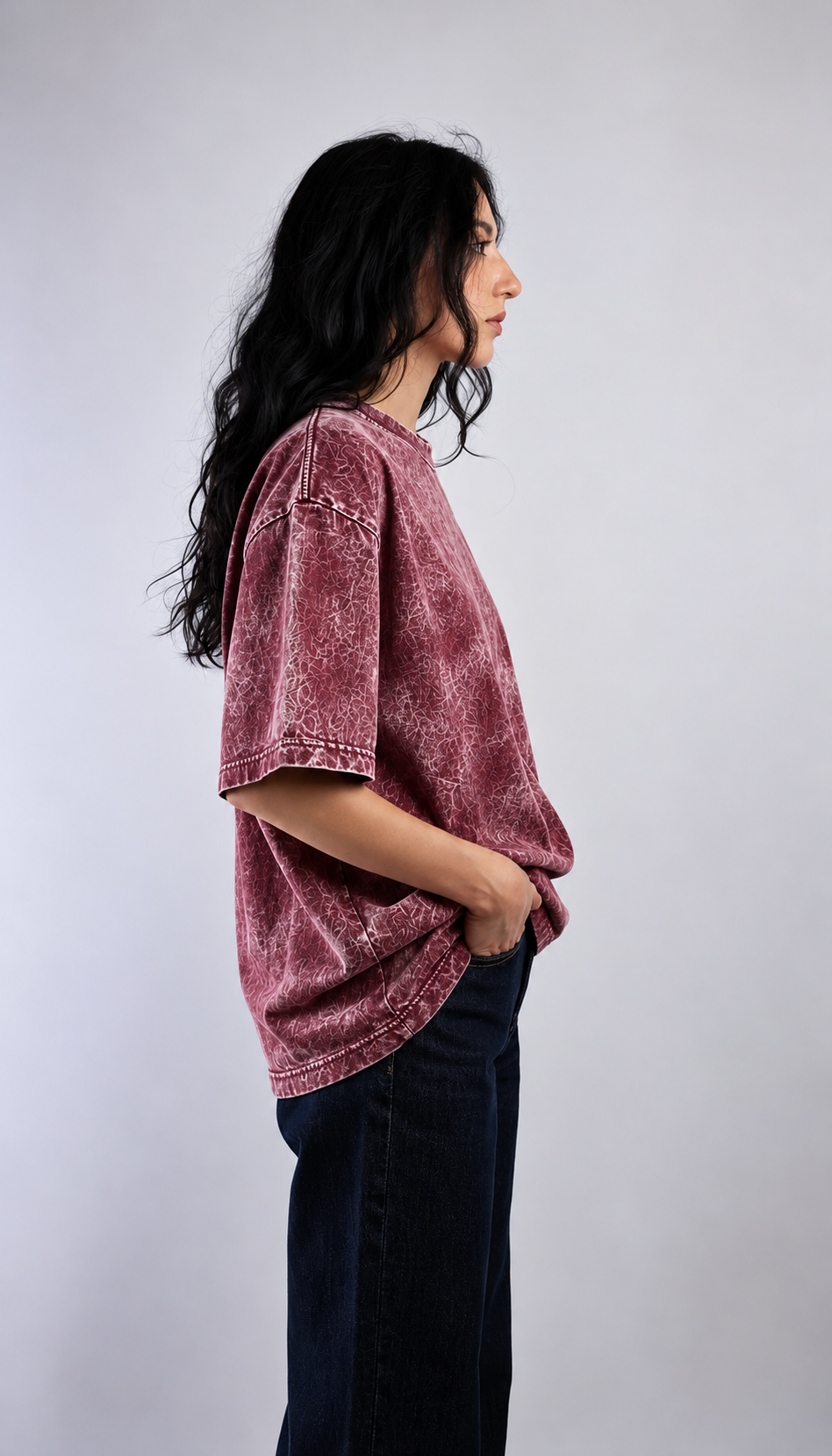Maroon Acid Wash Oversized T-Shirt