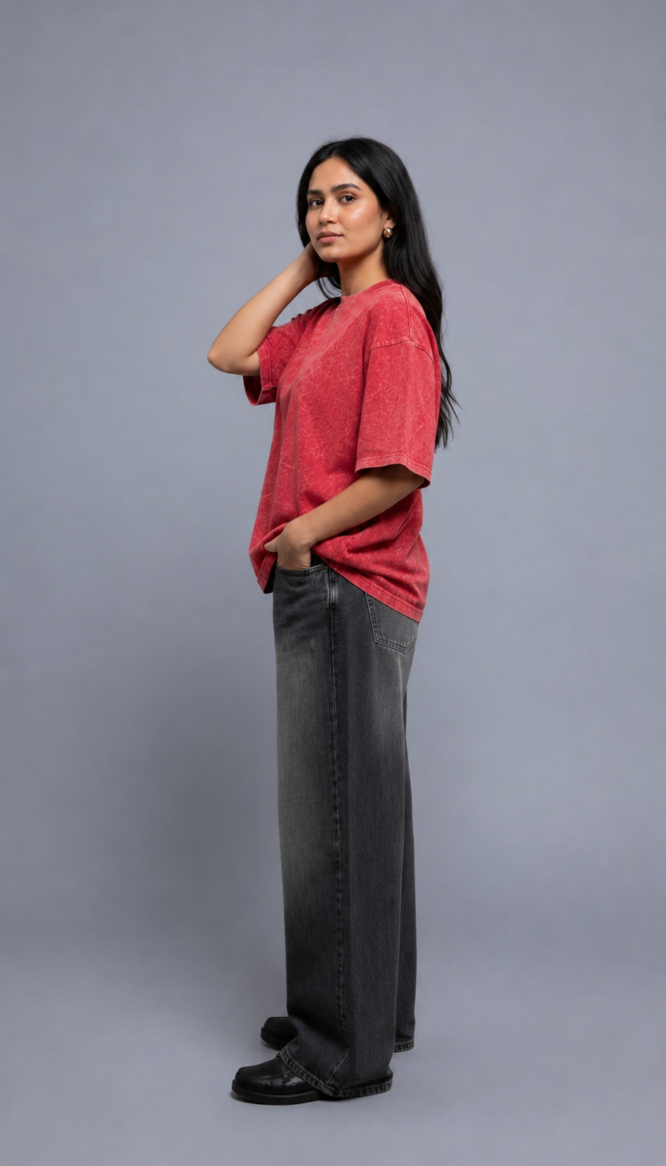 Red Acid Wash Oversized T-Shirt