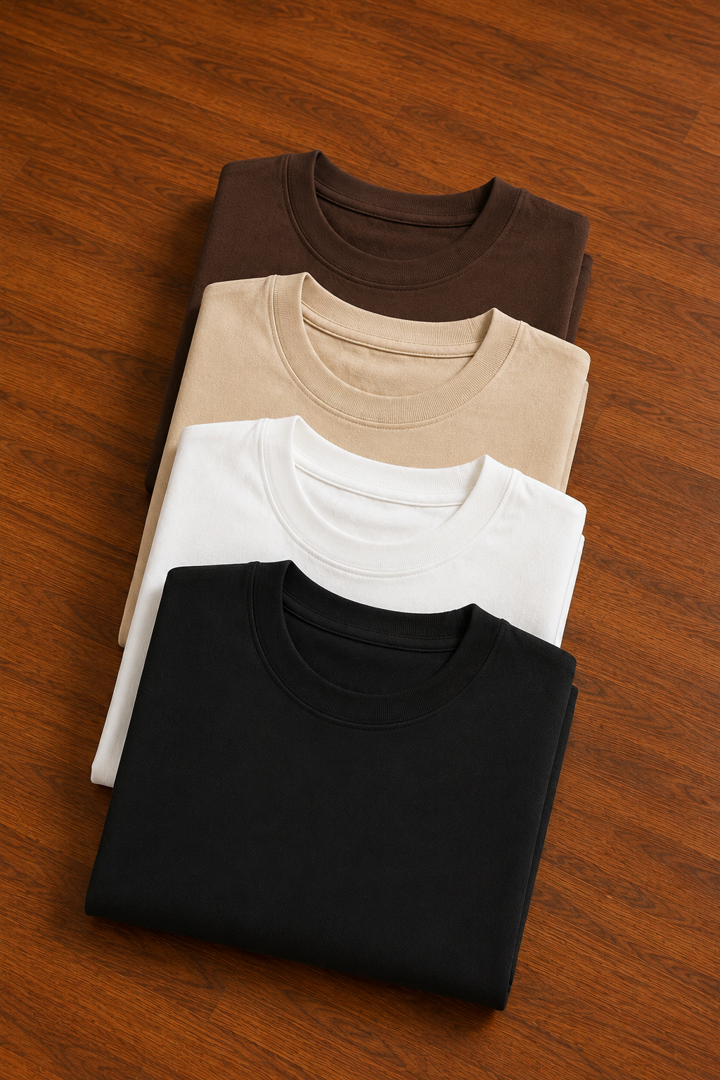 100% Cotton Oversized Pack of 4 T-Shirts Black,White,Beige,Brown