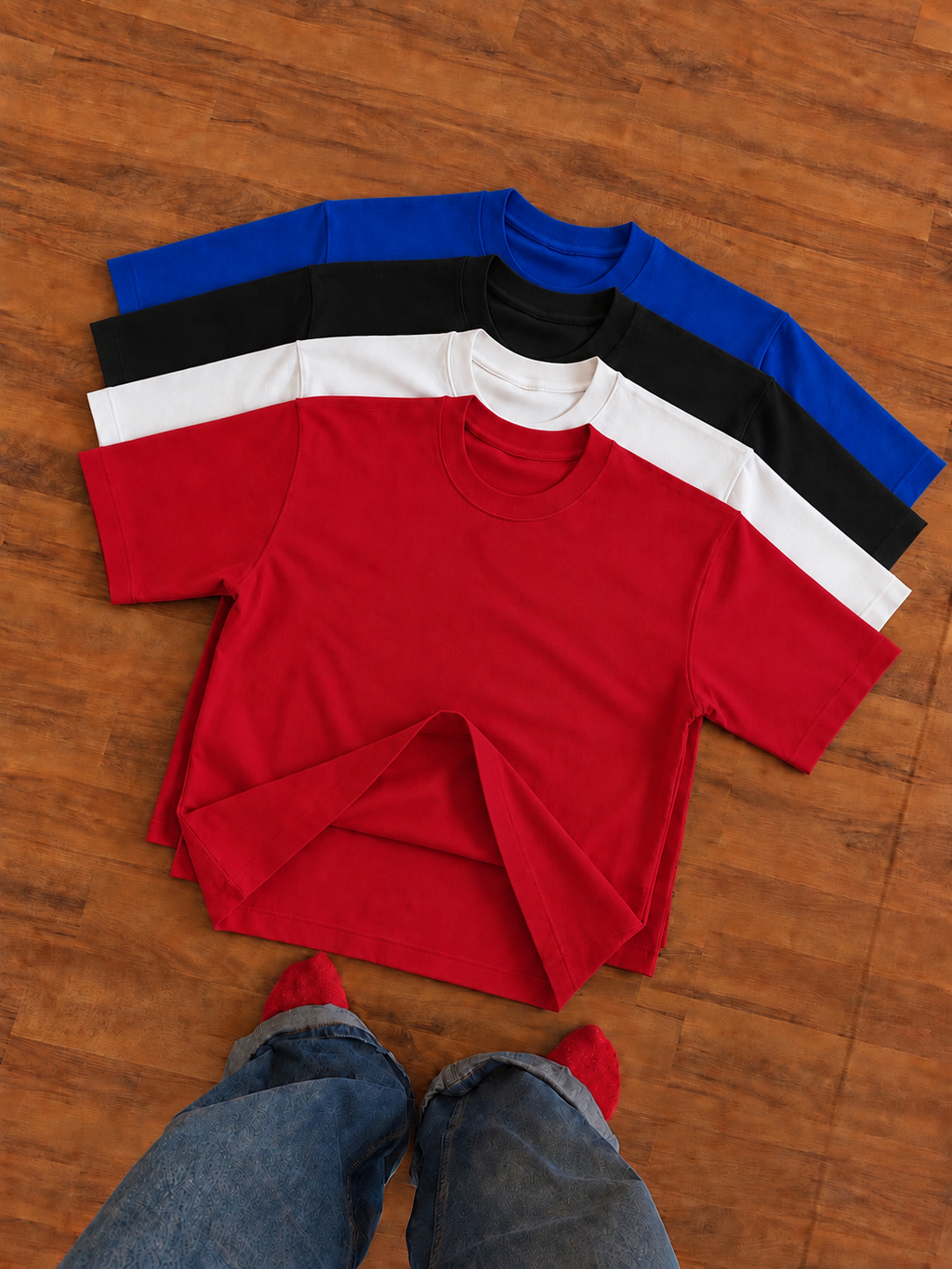 100% Cotton Oversized Pack of 4 T-Shirts Royal Blue,White,Black,Red