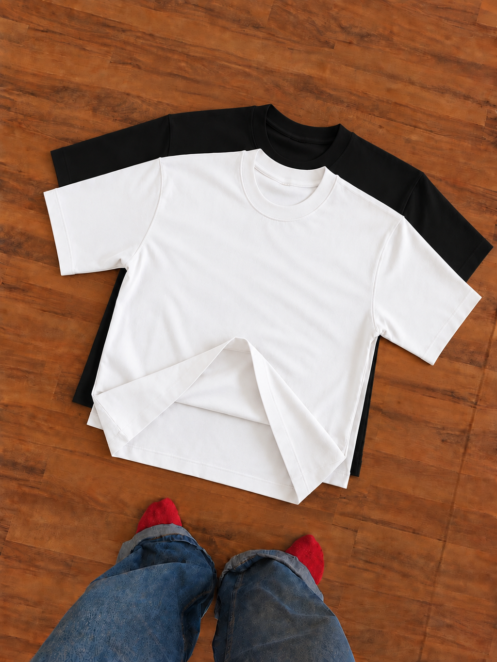 100% Cotton Oversized Black & White Pack of 2 T-Shirts