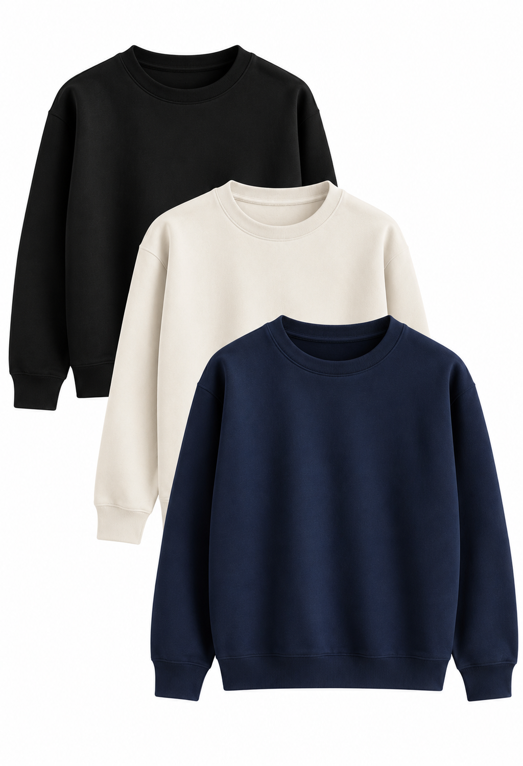 Regular Fit Sweatshirt Combo Pack Of 3 Black, Off White & Navy Blue