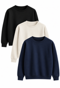 Regular Fit Sweatshirt Combo Pack Of 3 Black, Off White & Navy Blue