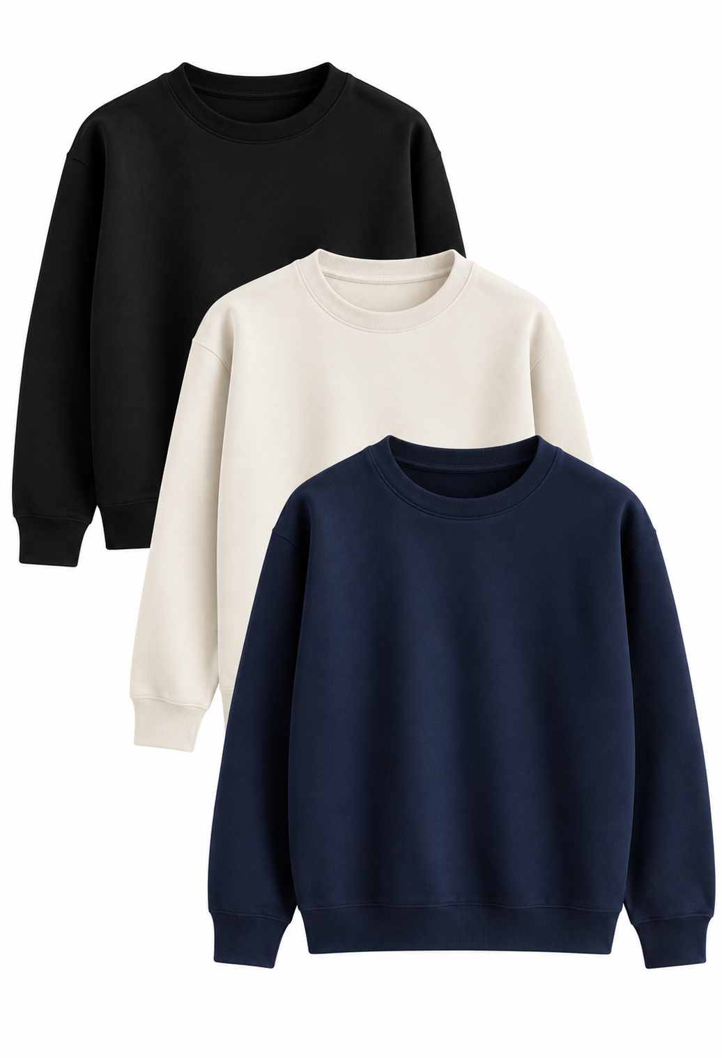 Regular Fit Sweatshirt Combo Pack Of 3 Black, Off White & Navy Blue