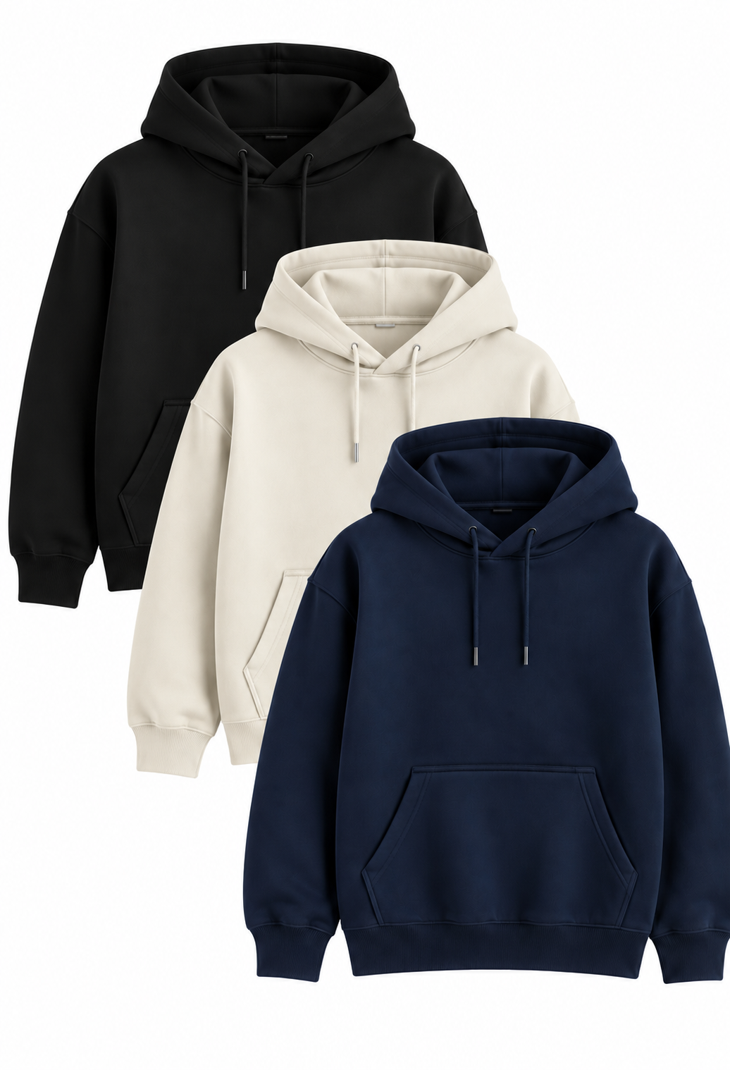 Heavyweight 430 GSM Pack of 3 Hoodies Black, Off white & Navy blue