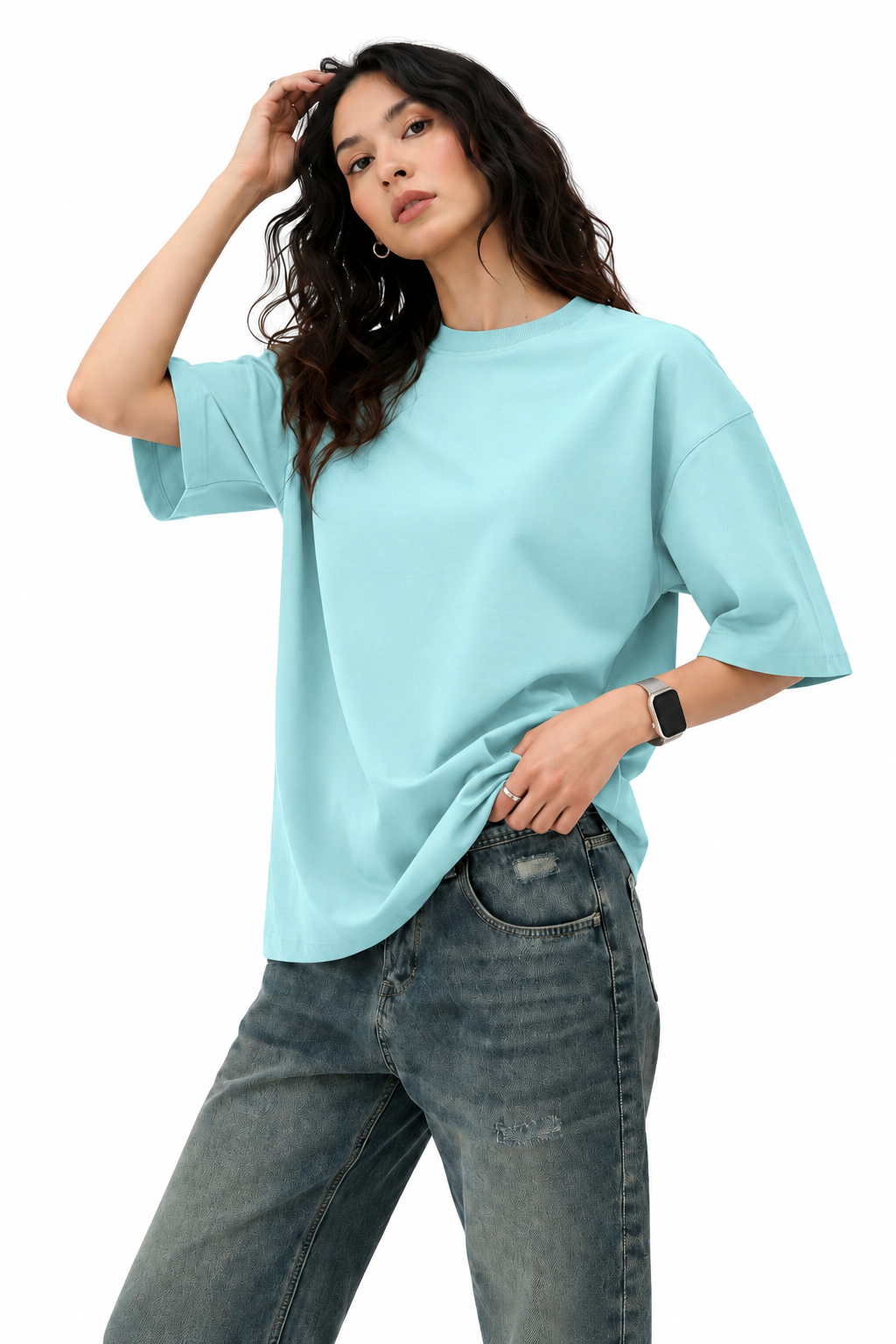 Powder Blue 100% Cotton Oversized T-Shirt