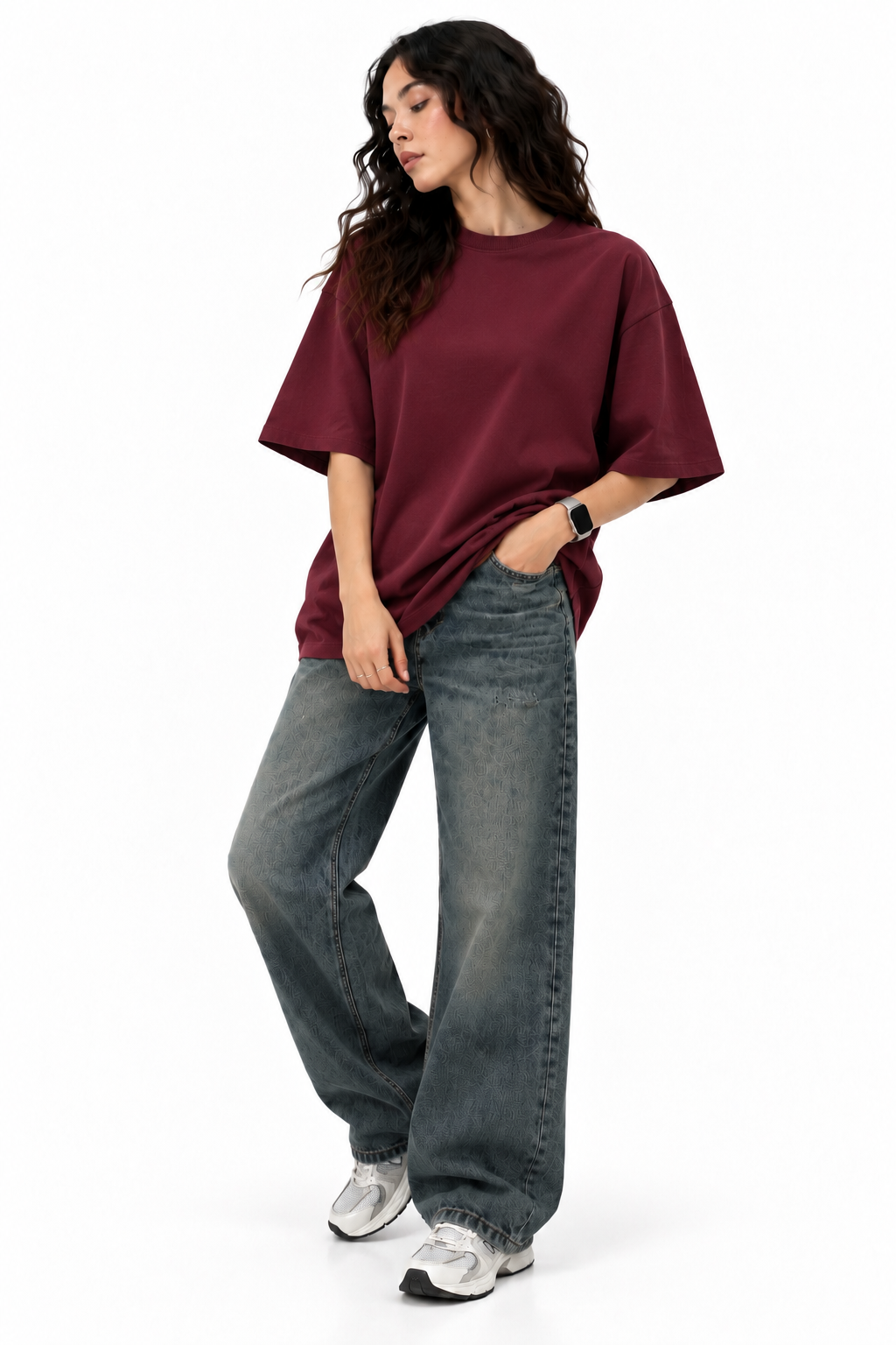 Maroon 100% Cotton Oversized T-Shirt