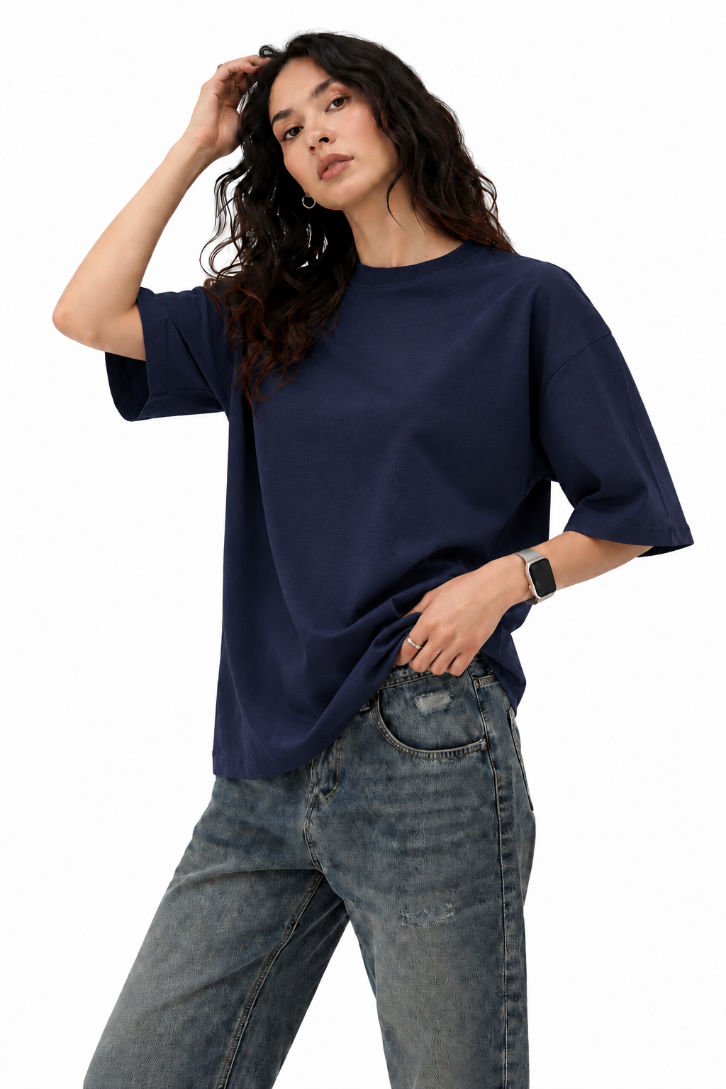 Navy Blue 100% Cotton Oversized T-Shirt